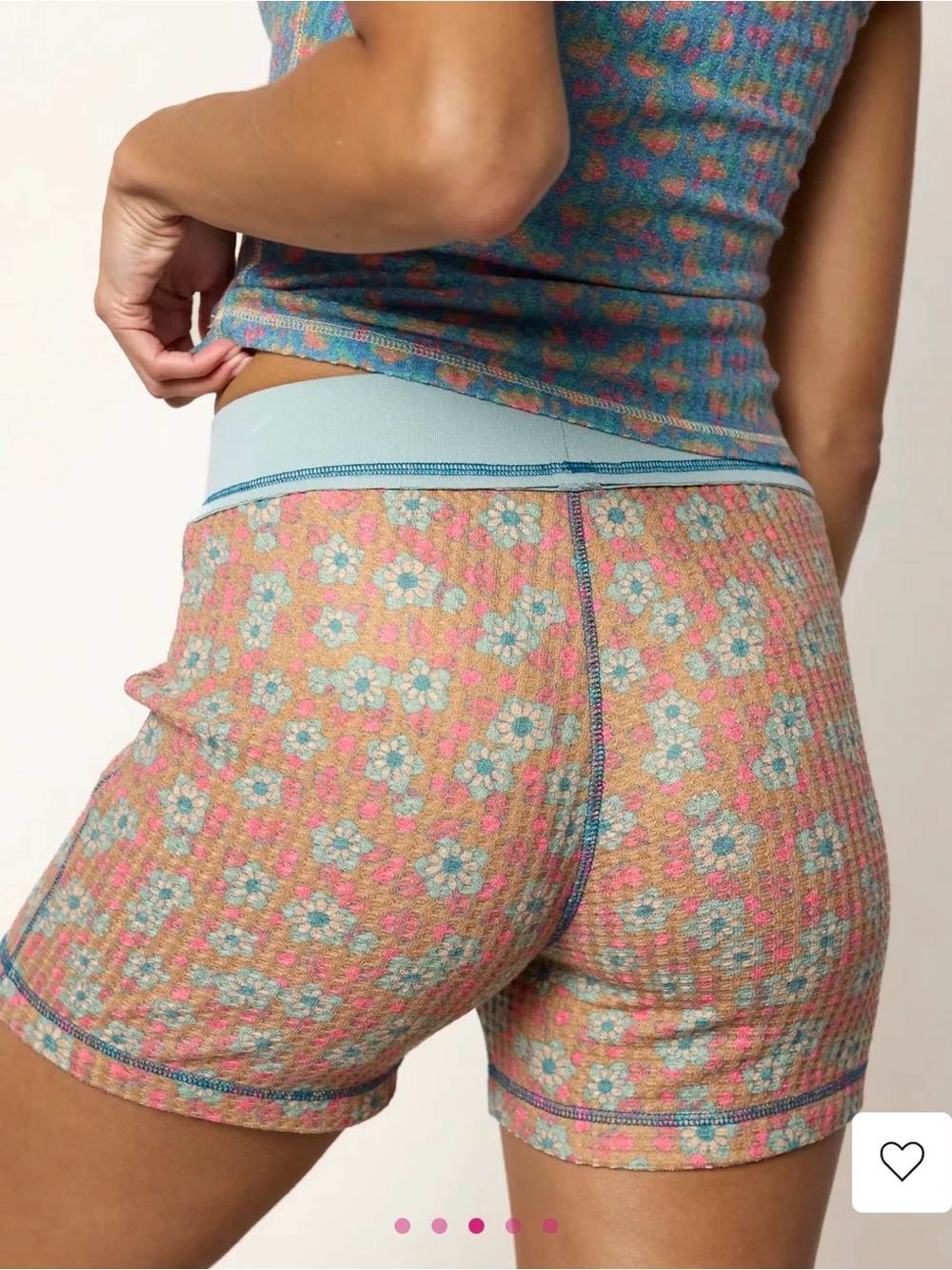 NATURAL LIFE Coral Floral Knit Shorts with Mint Waistband - Picture 2 of 6